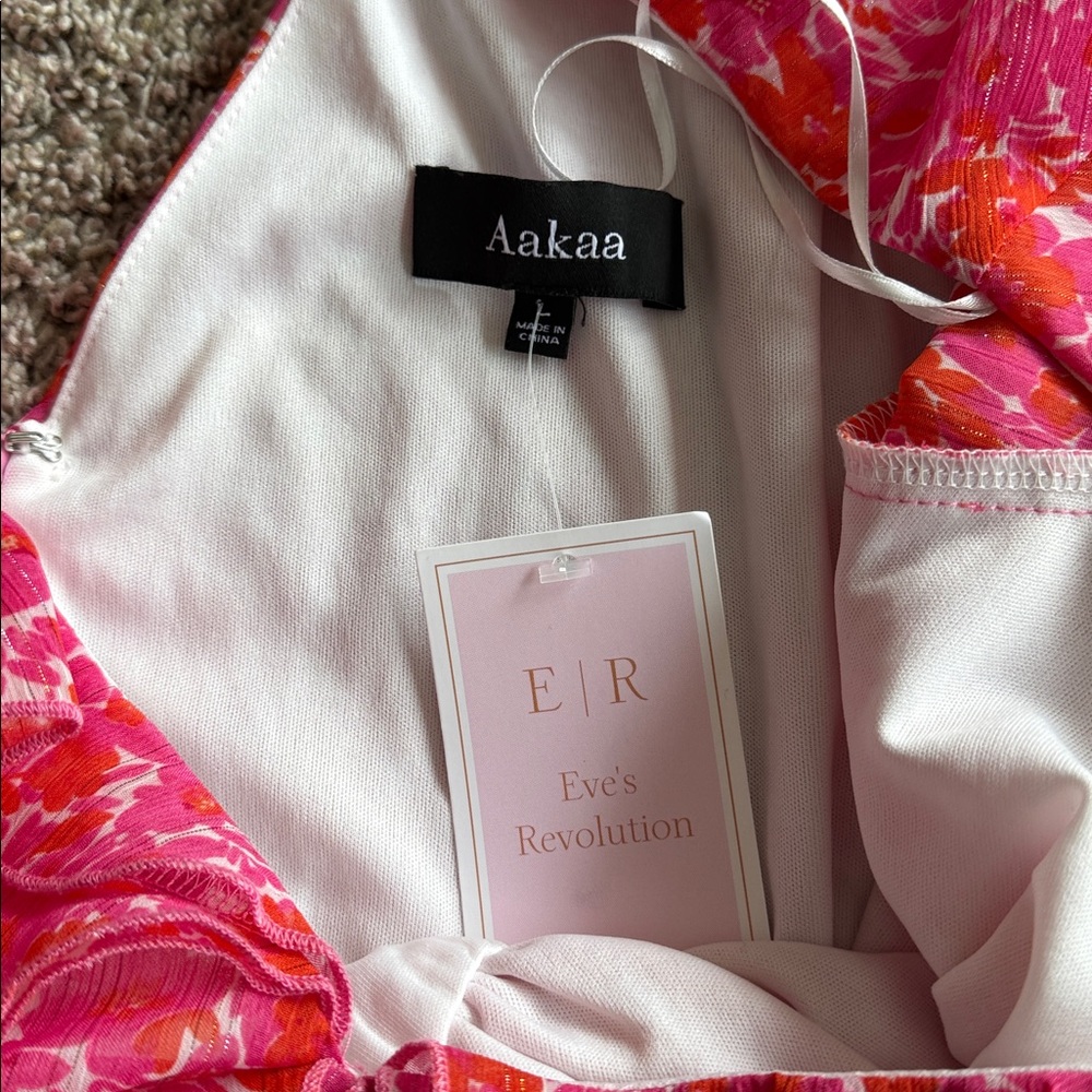 Aakaa pink and orange floral long sleeve mini dress size large - Picture 4 of 6